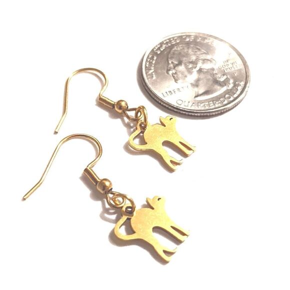 Gold Kitty Cat Earrings  - Picture 3 of 5